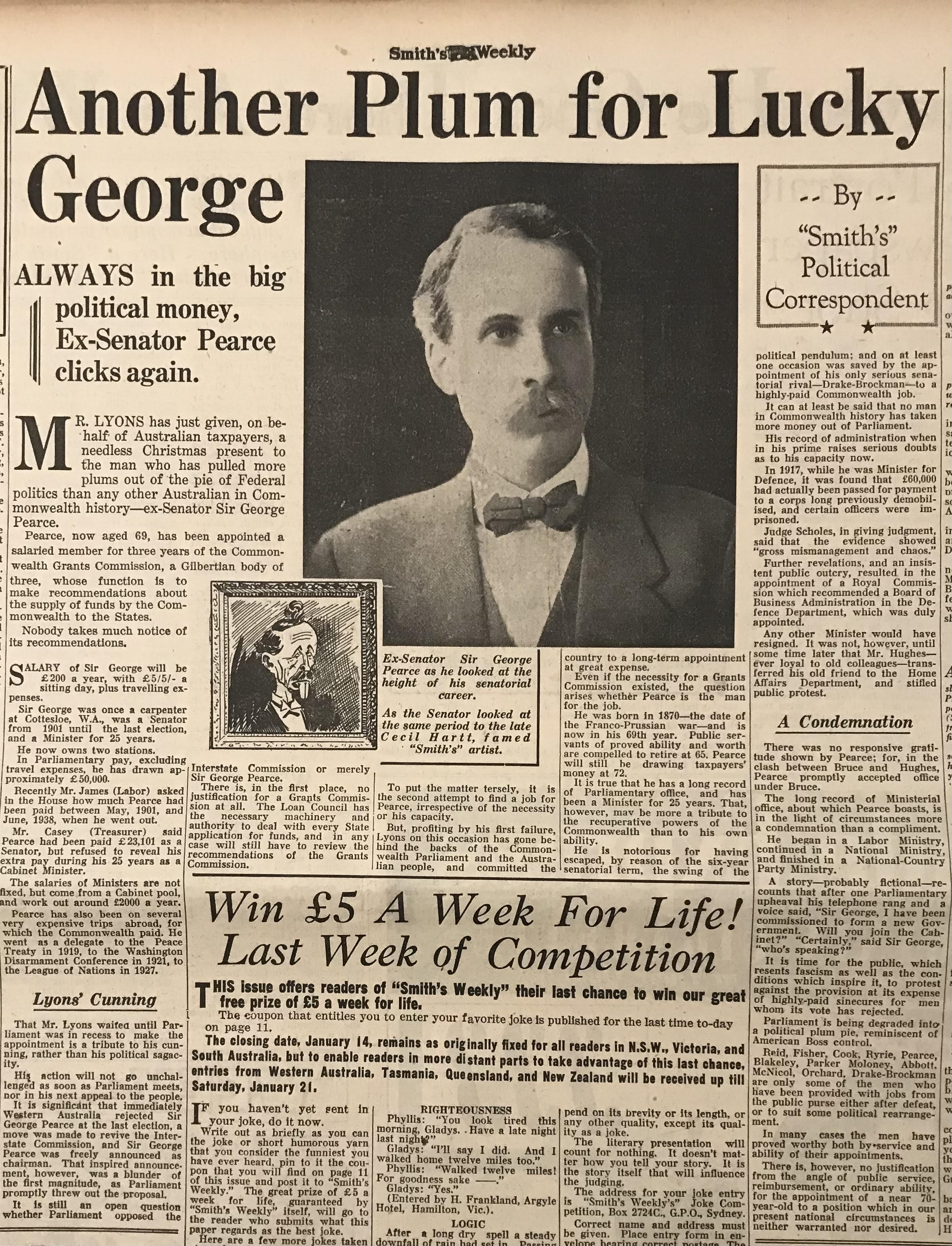 Sir George Pearce in Smith's Weekly