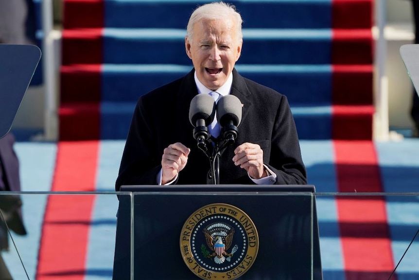 Joe Biden gives a speech