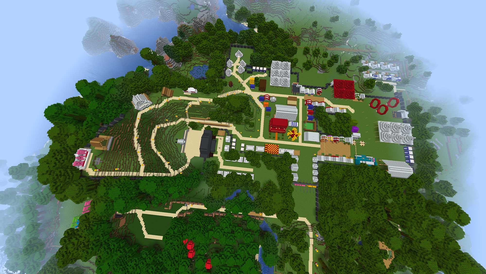 An overhead 'world map' of Splendour In The Grass recreated in Minecraft