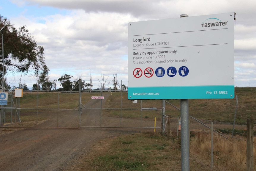 Signage at TasWater facility at Longford, Tasmania.