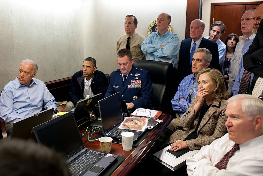 President Barack Obama in the White House situation room with his national security team