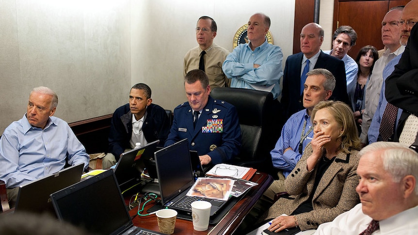 President Barack Obama in the White House situation room with his national security team