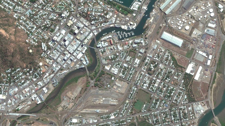 A satellite image of Townsville in 2017