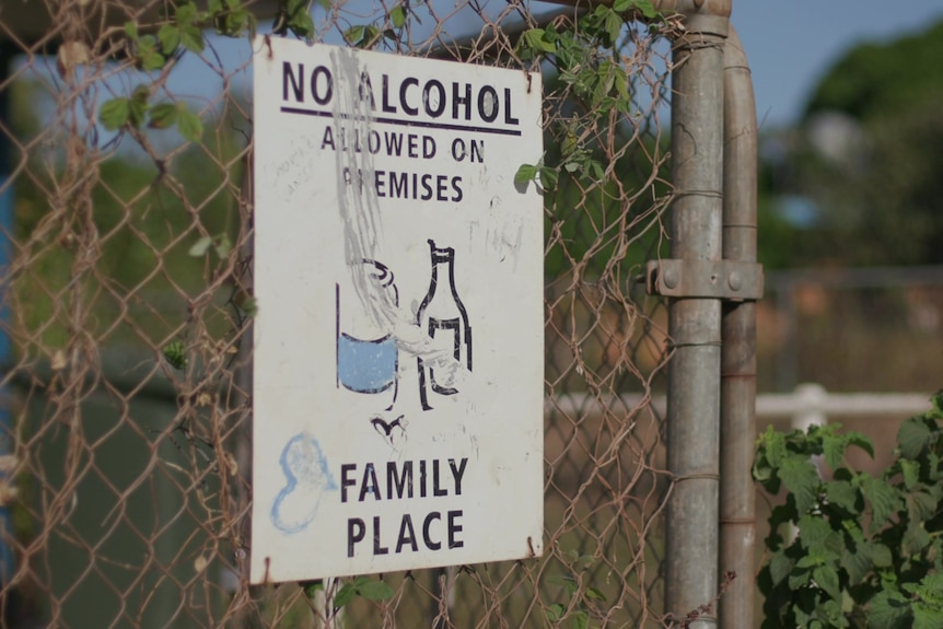 'No alcohol allowed on premises. Family place' sign on Mornington Island