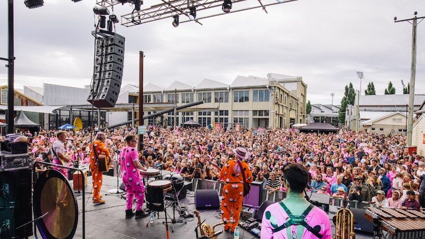 The Violent Femmes with guest appearance by Premier Will Hodgman play at the Block Party in Launceston.