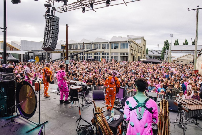 The Violent Femmes with guest appearance by Premier Will Hodgman play at the Block Party in Launceston.