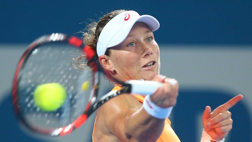 Early exit ... Samantha Stosur plays a forehand in her match against Varvara Lepchenko
