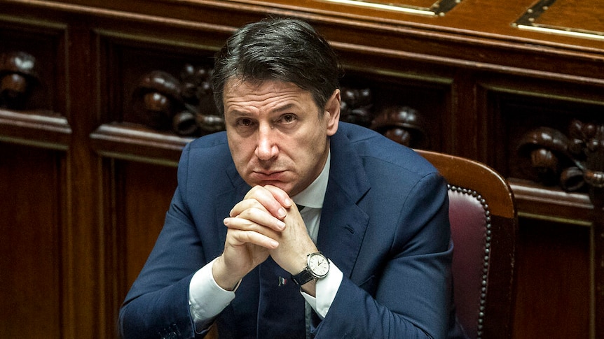 Italian Premier Giuseppe Conte addresses the Chamber of Deputies in Rome.