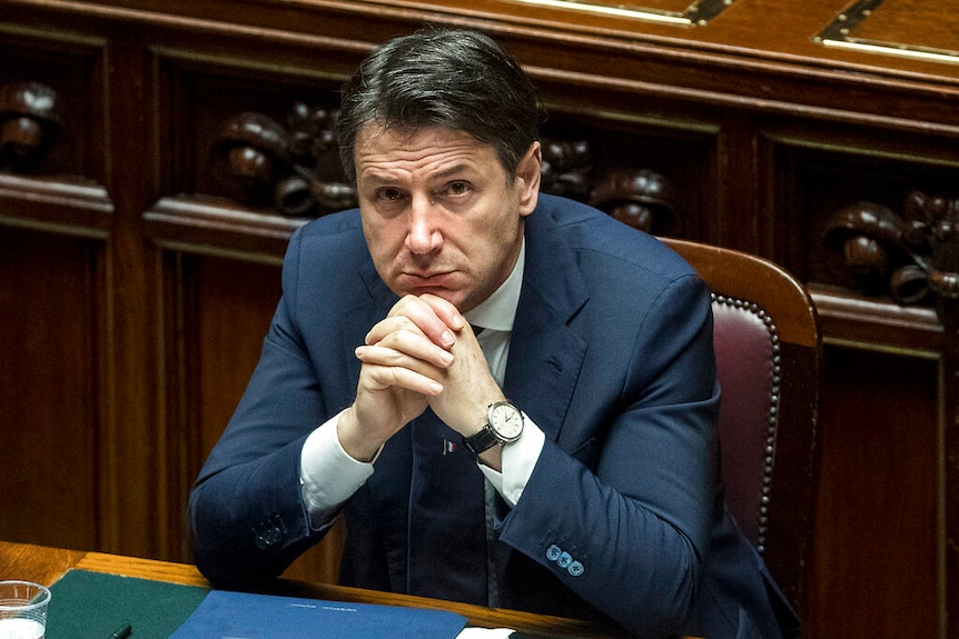 Italian Premier Giuseppe Conte addresses the Chamber of Deputies in Rome.