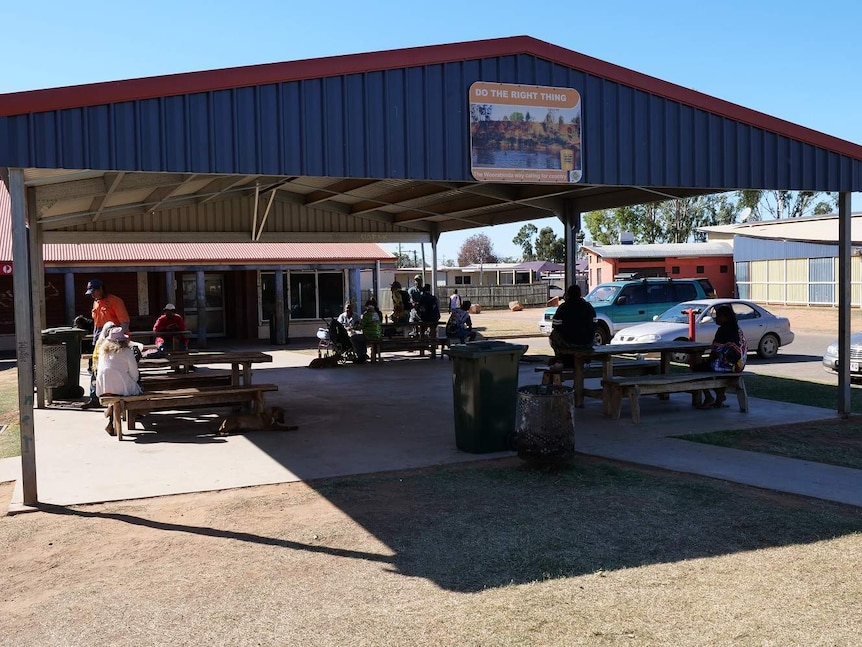 Shopping centre in Woorabinda with people congregating