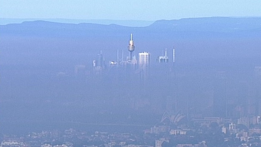 aerial view of sydney under thick smoke haze