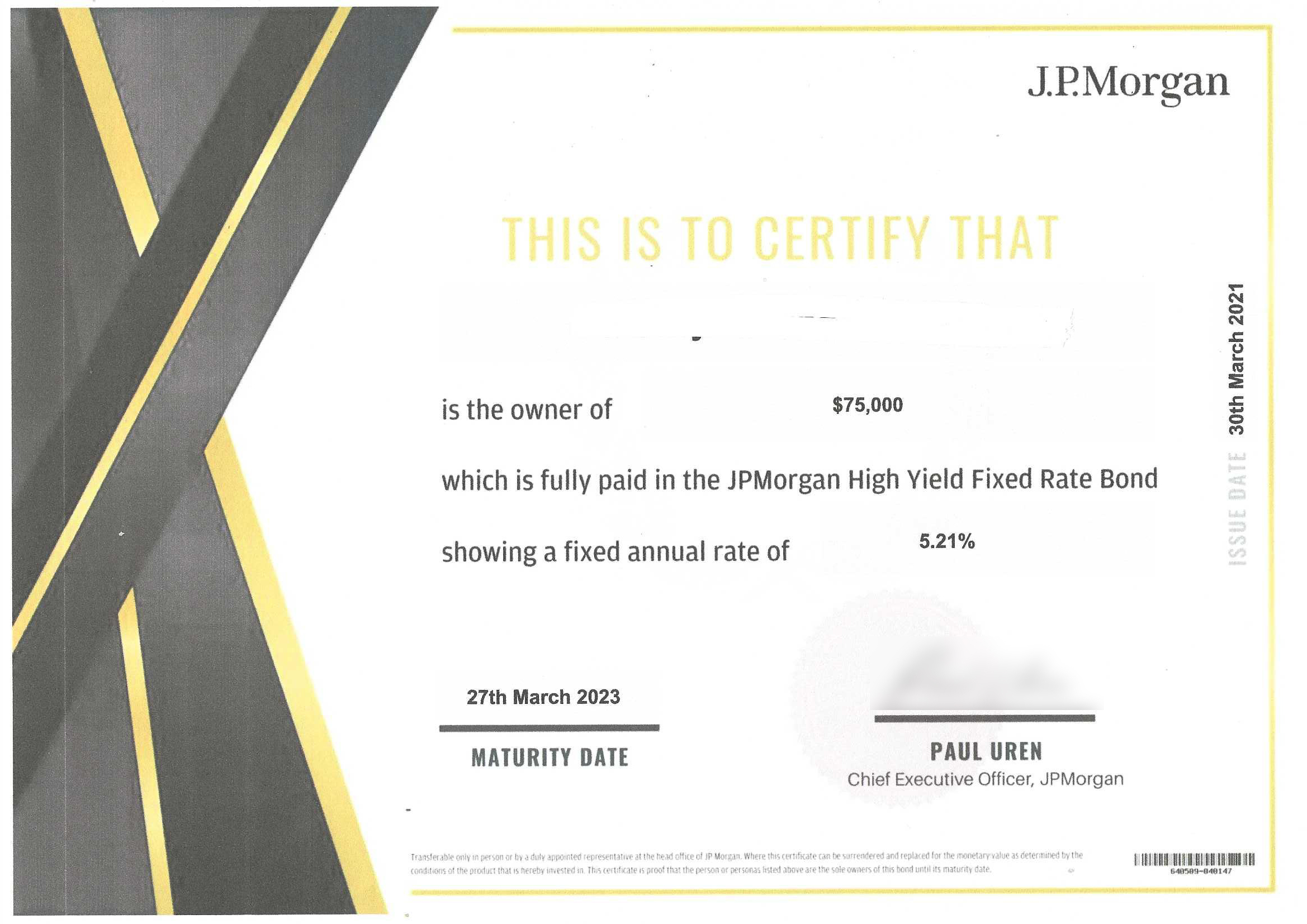 Picture of JP Morgan Bonds prospectus sent to Tony.