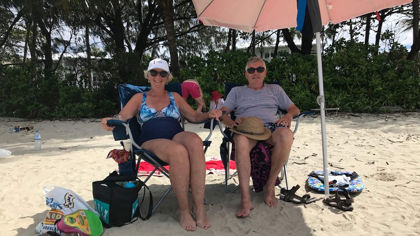 Visitors to Four Mile Beach Chris and John Dermott.