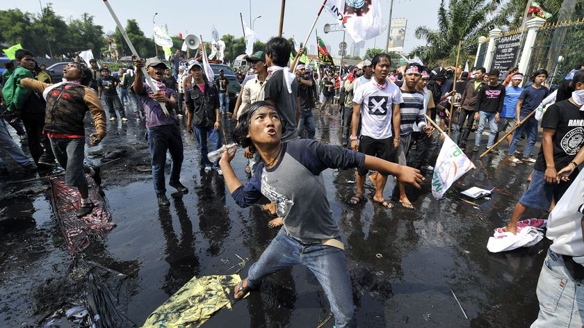 Students hurled stones at the police during the demonstration
