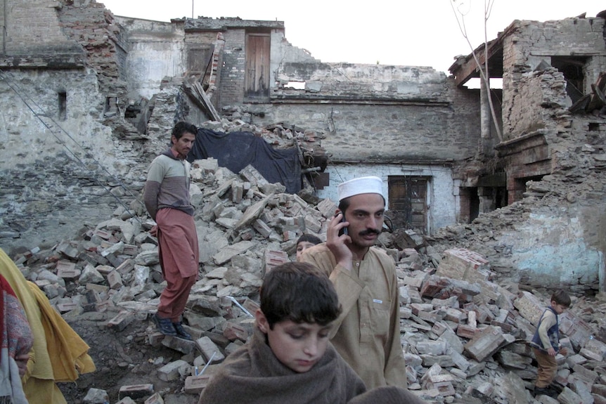 A house after it was damaged by an earthquake in Mingora, Swat, Pakistan