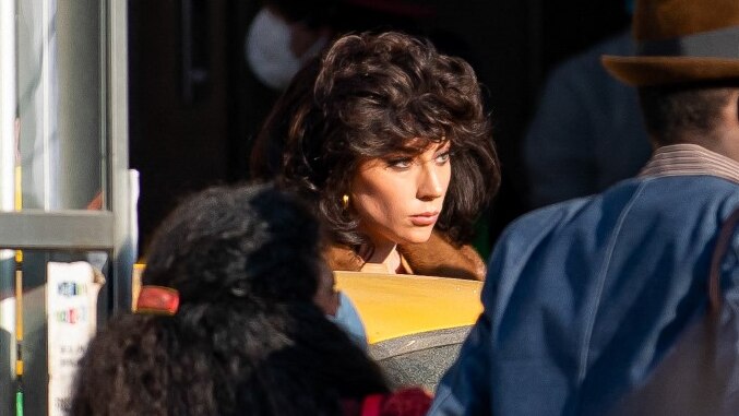 Lady Gaga pictured on the House of Gucci set in Milan, Italy, March 2021