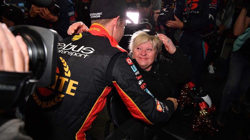 David Reynolds (L) of Erebus Racing is congratulated after winning pole for Bathurst 1000 2018.