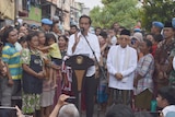Jokowi menyampaikan pidato kemenangan di kampung deret, Johar Baru, Jakarta Pusat (21/5/2019).