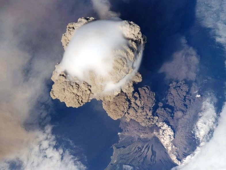 Smoke billows from the Sarychev Volcano on the Kuril Islands