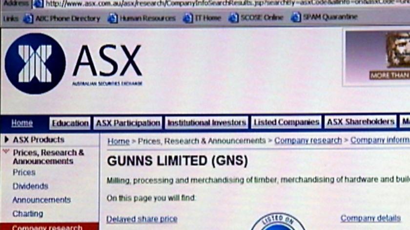 Gunns ASX page online