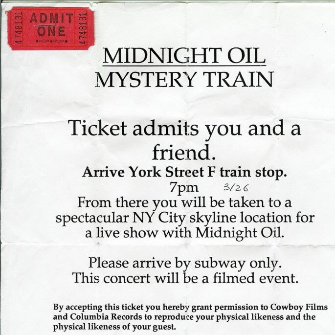 Ticket to a Midnight Oil video shoot, 1993.