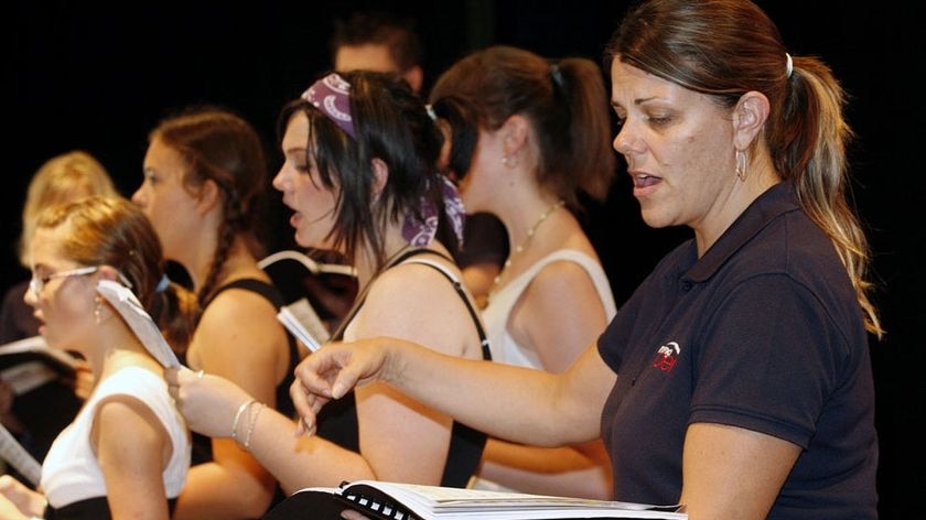 Moving Opera's Dania Cornelius in foreground, training students at a Brisbane workshop.