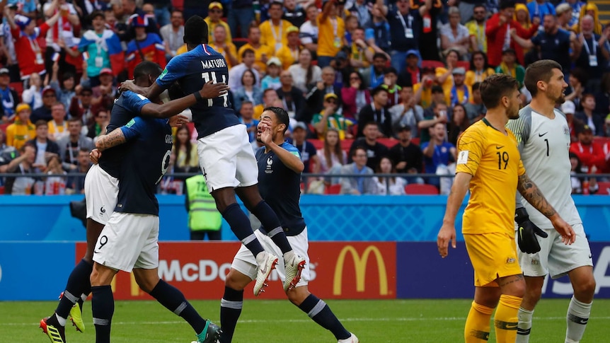 Paul Pogba celebrates goal against Socceroos