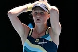 Dayana Yastremska celebrates winning her Australian Open quarterfinal.