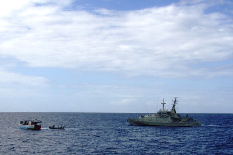 Keen to impress: Australian and Indonesian navies carry out combined patrols to secure the border (file photo)