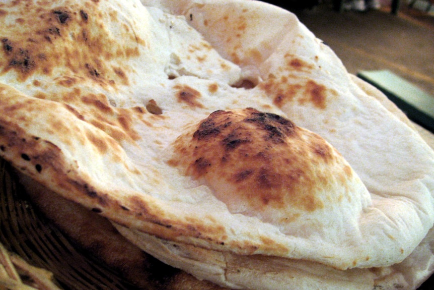 Naan bread in a basket.