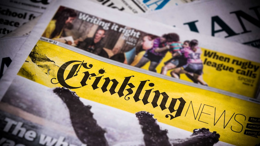 The front page of an edition of Crinkling News, a national newspaper for children
