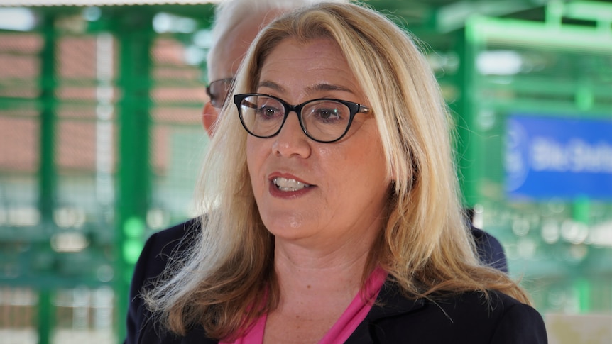 A tight head and shoulders shot of WA Transport Minister Rita Saffioti speaking at a media conference.