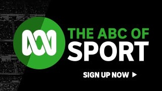 A black and green graphic offering a sign-up opportunity for an ABC Sport newsletter