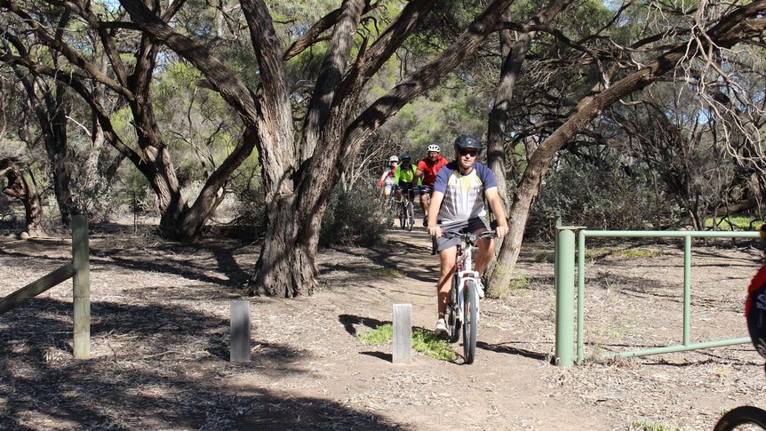 Riders along a bike trail at at Katfish Reach in the Katarapko section of the River Murray National Park.