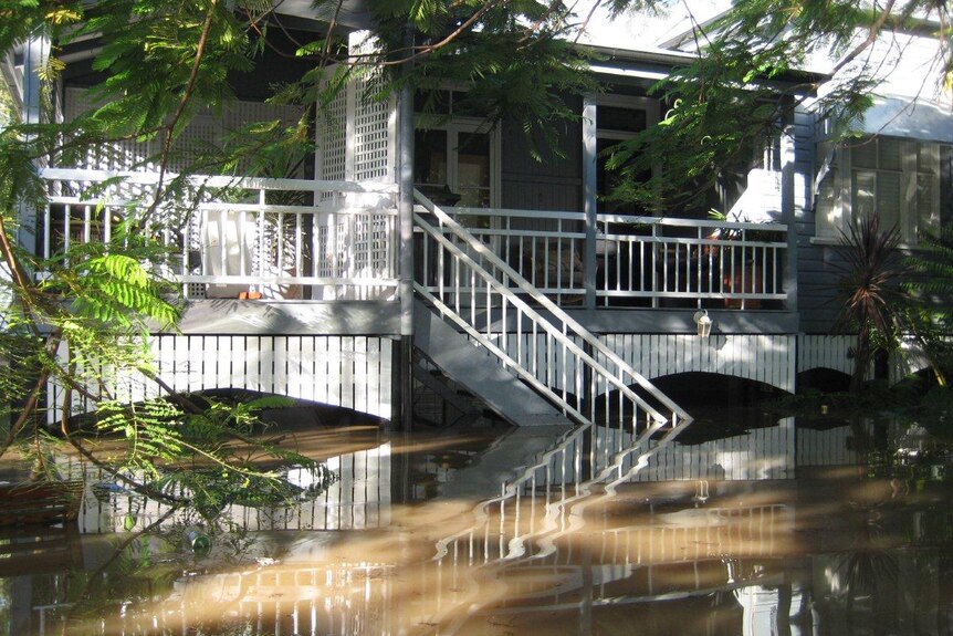 Waters inundate the bottom storey of this home in Auchenflower.