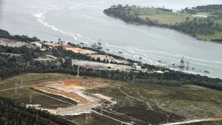 Aerial view of Gunns' pulp mill site in Tasmania.