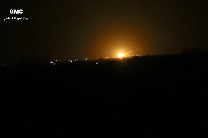 Screenshot from GMC video purporting to show an explosion in Damascus