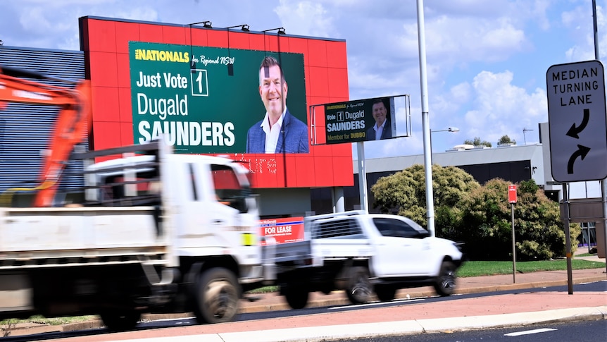 A billboard telling voters to vote for Dugald Saunders