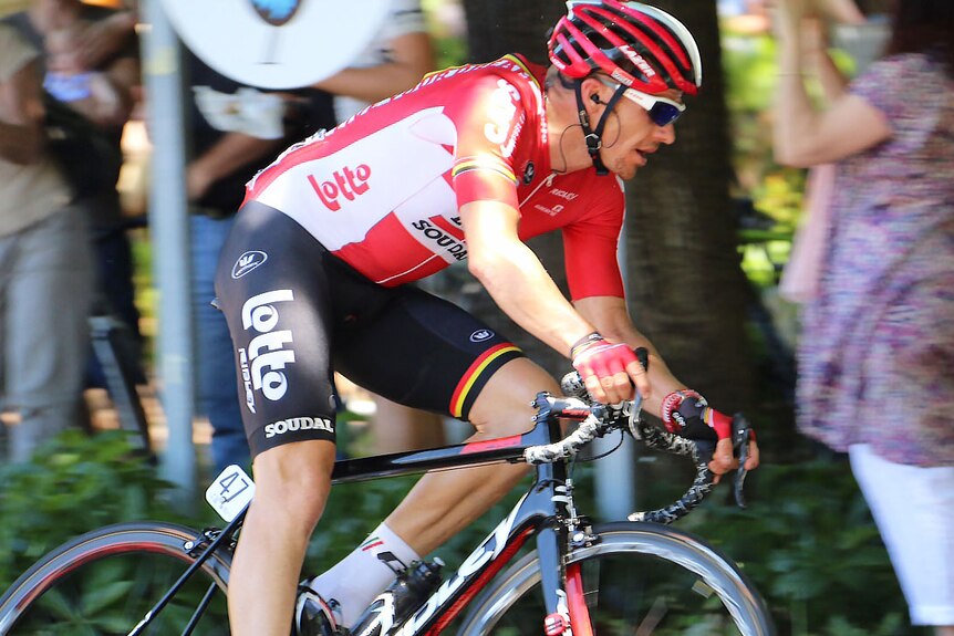 Adam Hansen racing on his bike at the Tour Down Under