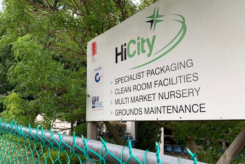 The sign outside the HiCity factory, which details services like specialist packaging and grounds maintenance.