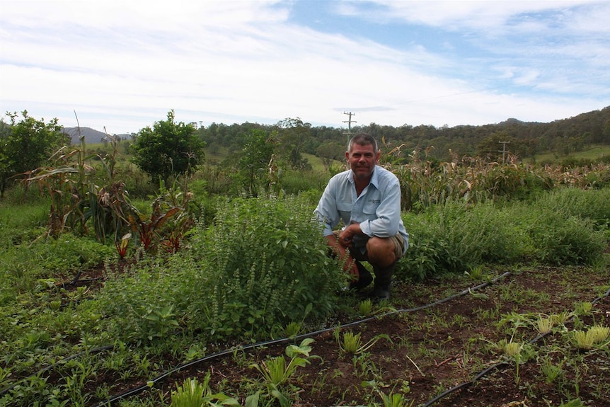 Andrew Hearne sitting in his garden. 