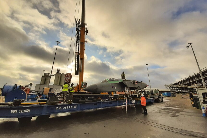 The Tornado GR4 was dismantled and ready to be loaded onto a cargo ship.