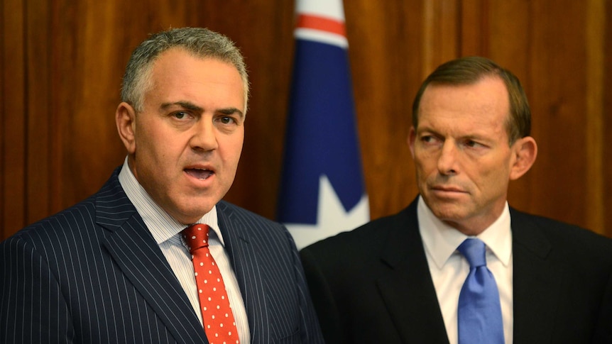 Joe Hockey and Tony Abbott during a press conference
