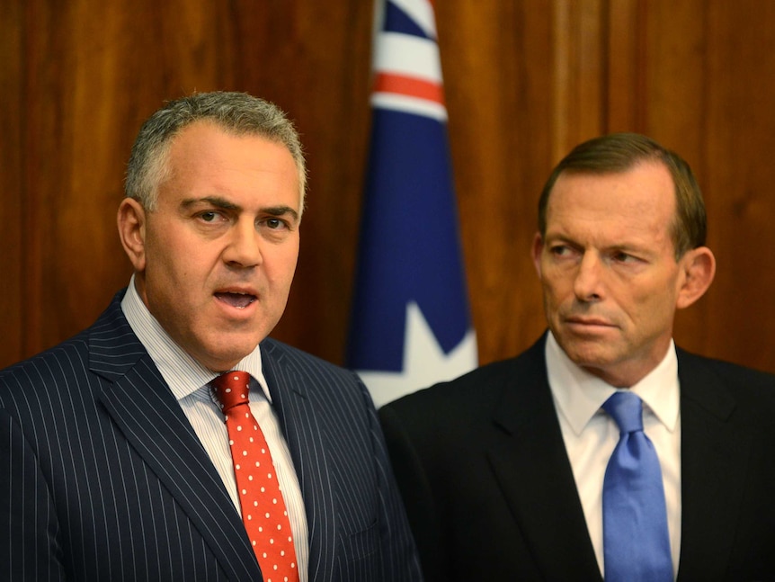 Joe Hockey and Tony Abbott during a press conference