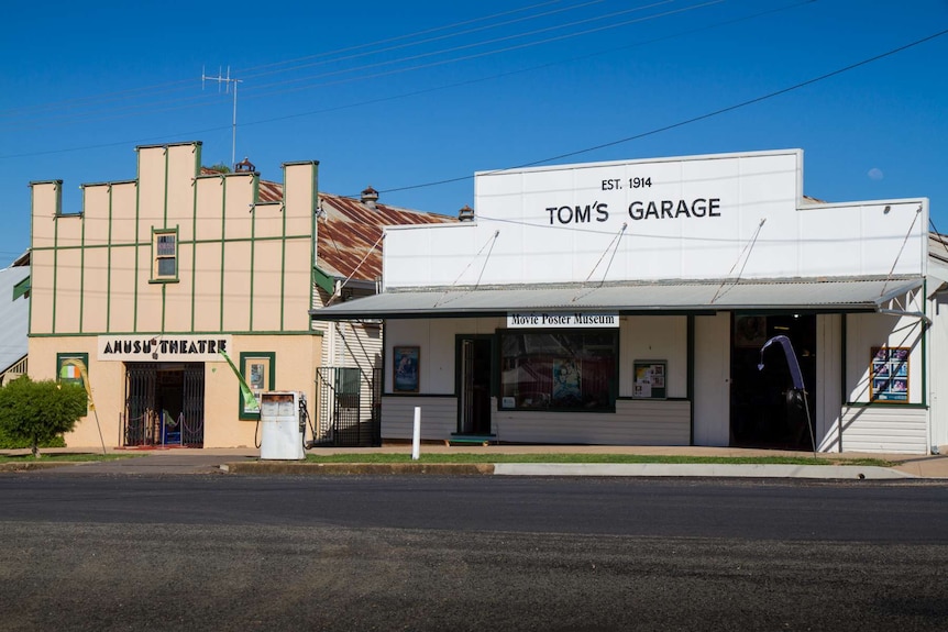 Exterior of the Amusu Theatre and Movie Poster Museum in Manildra, NSW.