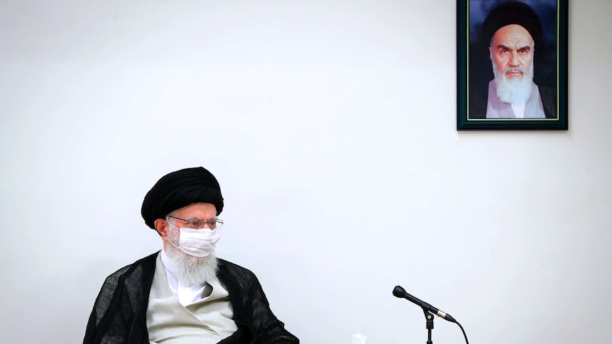 Supreme Leader Ayatollah Ali Khamenei wears a protective face mask to help prevent to spread of the coronavirus.