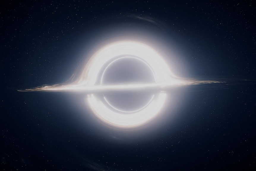 The visualisation of a black hole in the 2014 film Interstellar.