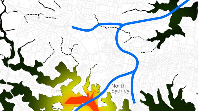 Thermal map of Sydney Harbour showing density of plume.