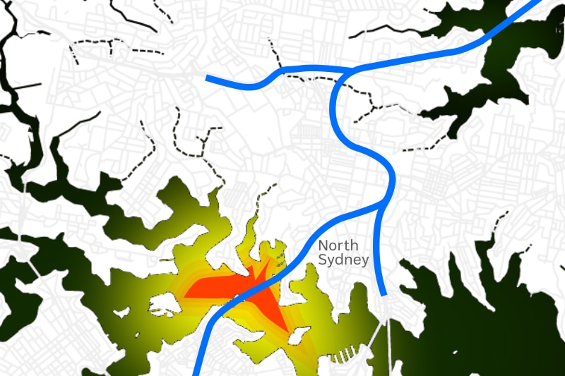 Thermal map of Sydney Harbour showing density of plume.