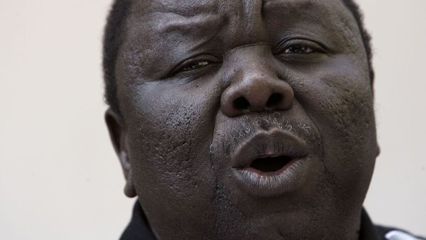 Very tight head shot of Morgan Tsvangirai